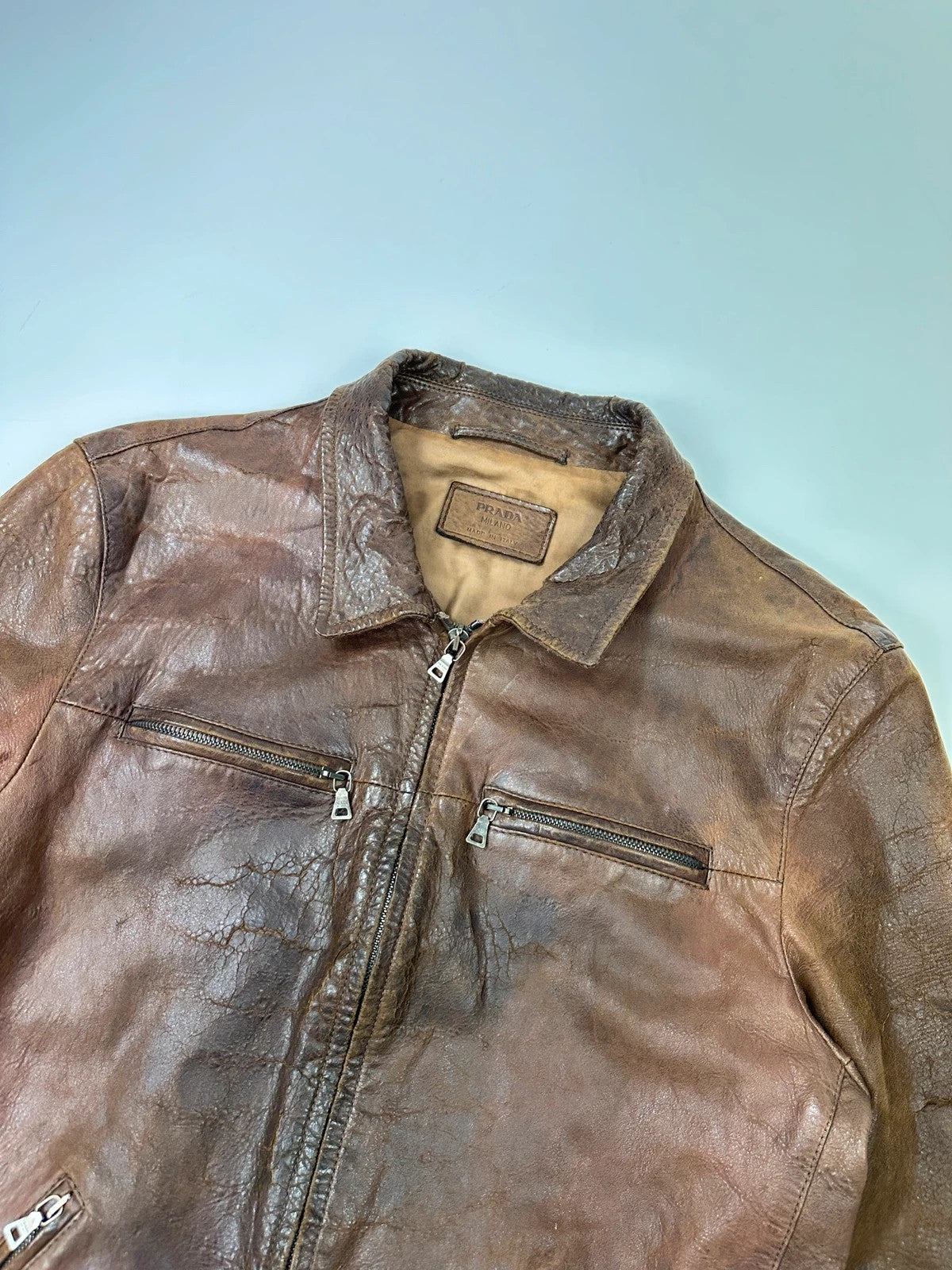 Prada Milano FW07 Brown Eroded Leather Jacket