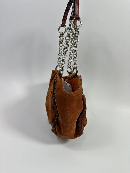 Prada Milano Brown Orange Metal Chains Straps Handbag