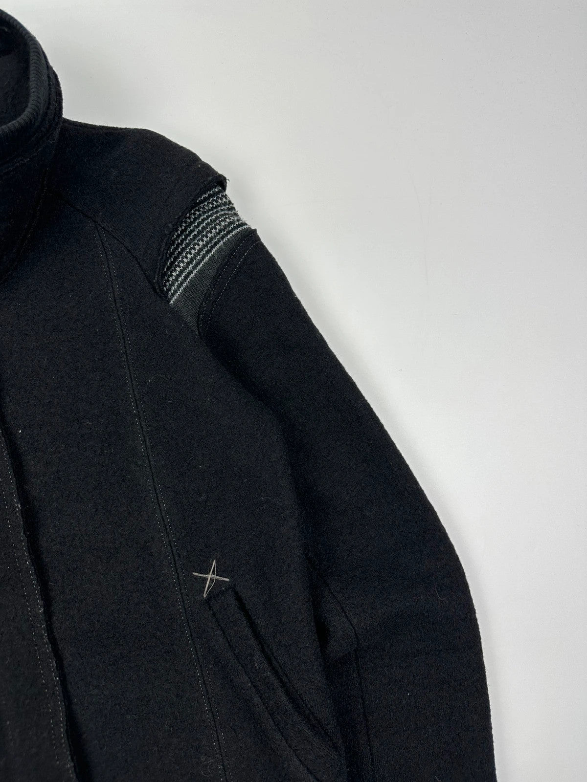 Marithé + François Girbaud 00s Black Wool Double High Neck Contrast Embroidery Jacket