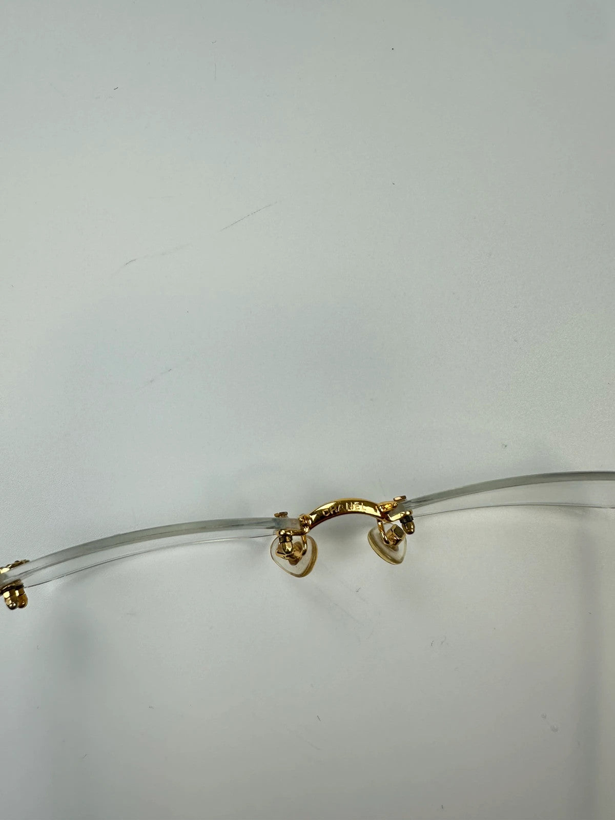 Chanel White Argent Gold Sunglasses Rimless Strass