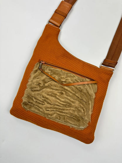 Prada Milano FW1999 Fur & Wool Sling Bag Crossbody Orange Flat