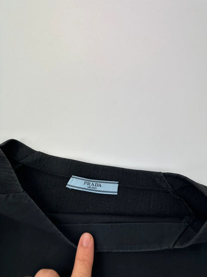 Prada Milano SS2015 Black Cottons & Nylon Crop Top Tee