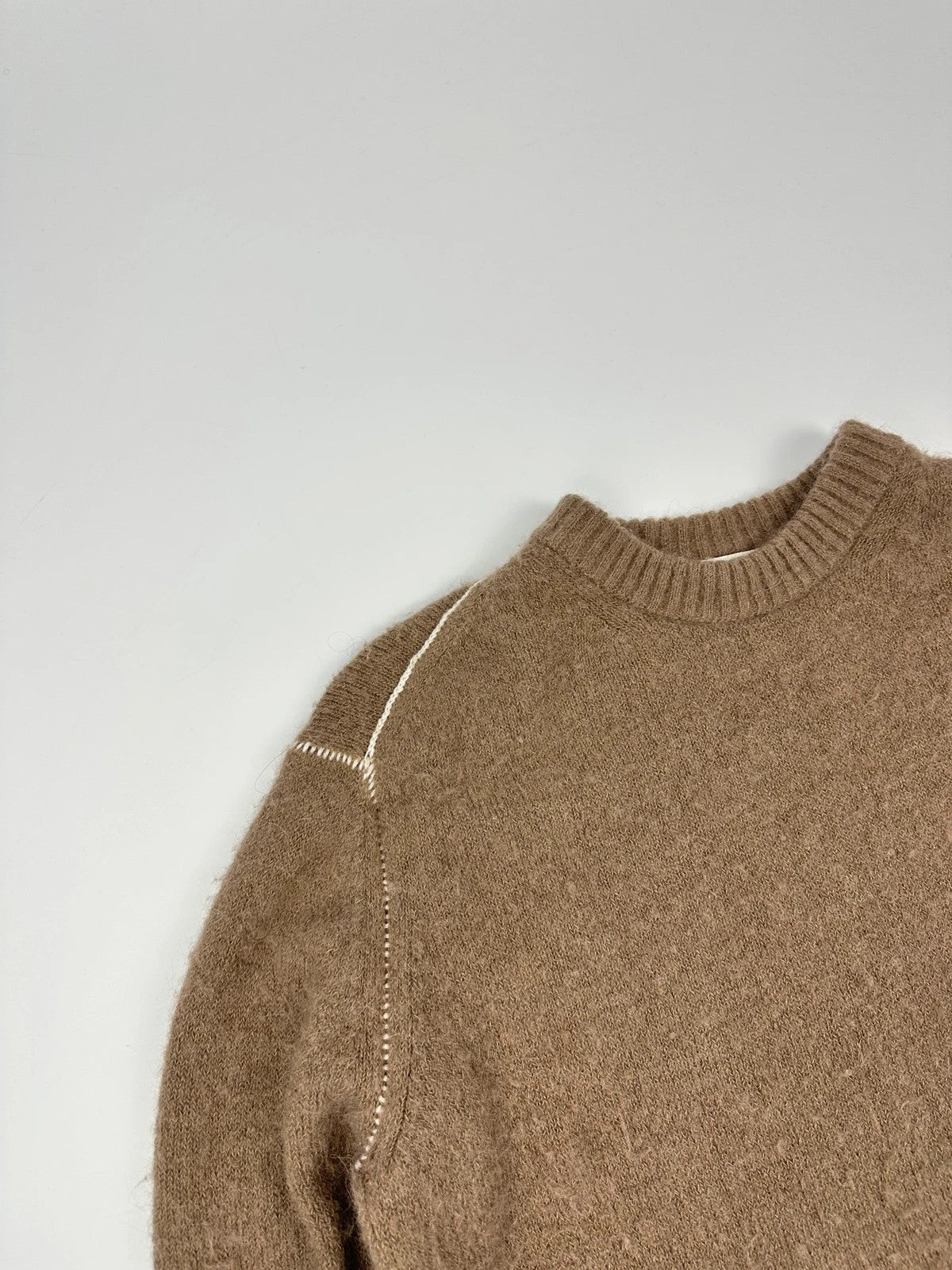 Acne Studio Brown Alpaca Wool White Contrast Stitch Sweater