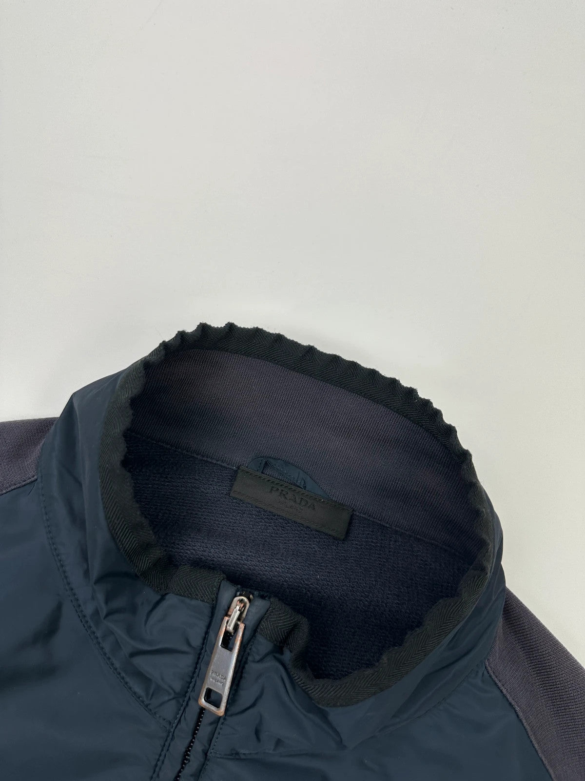 Prada Milano SS2015 Navy Blue Nylon & Cotton Hybrid Zip-Up Sweater