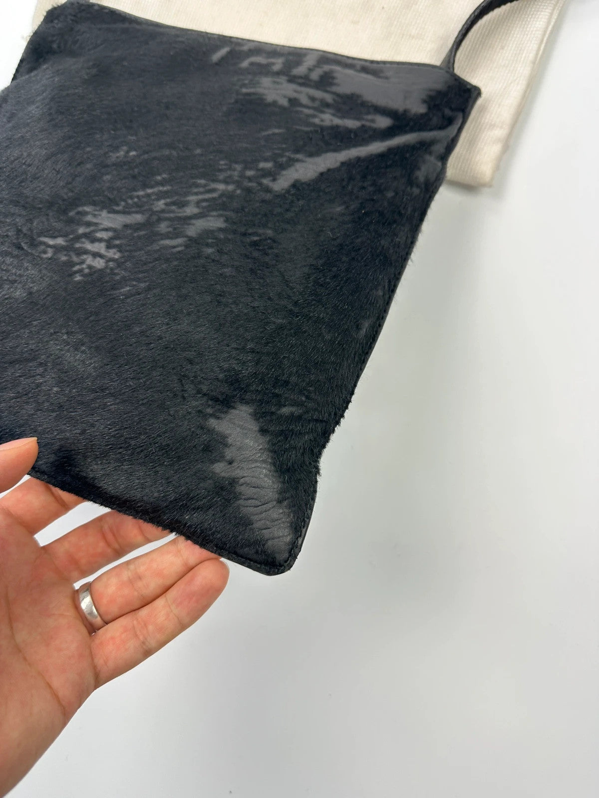 Prada Milano 90’s Leather Fur Black Flat CrossBody Bag