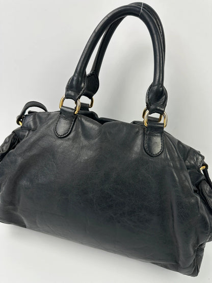 Miu Miu Black Leather Bow Bag HandBag Shoulder Bag Straps