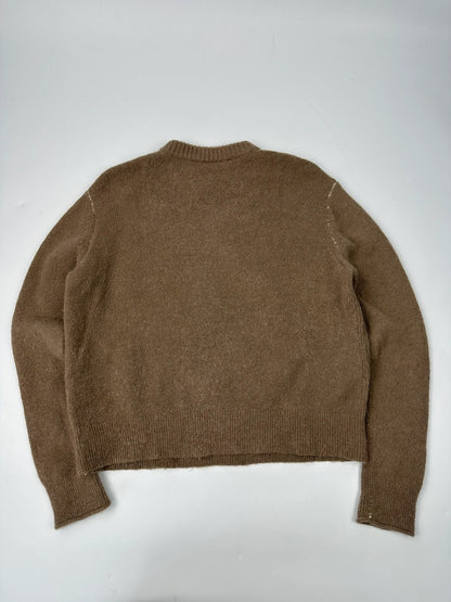 Acne Studio Brown Wool Contrast White Stitches Sweater Knit