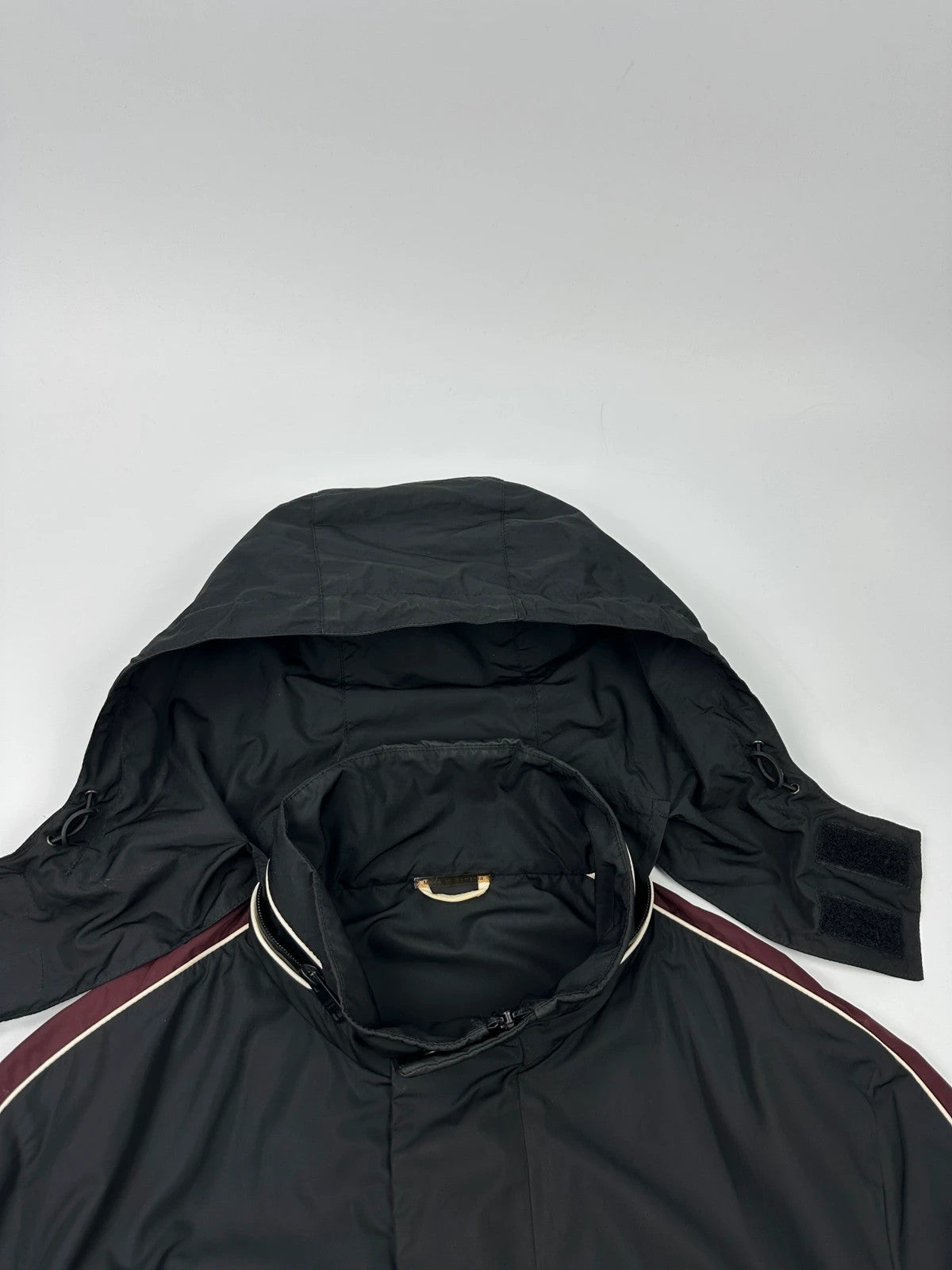 Prada Sport FW2018 Black & Burgundy Nylon Hooded Jacket