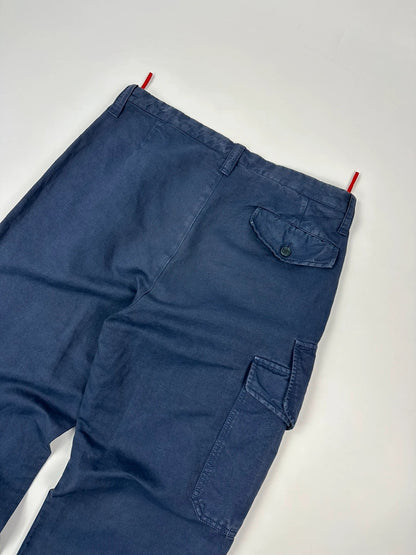 Prada Sport FW2002 Linen Asymetrical Cargo Zip Navy Blue Pants Troussers