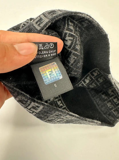 Fendi Black & Grey Wool Multi Monogram FF Logo Beanie