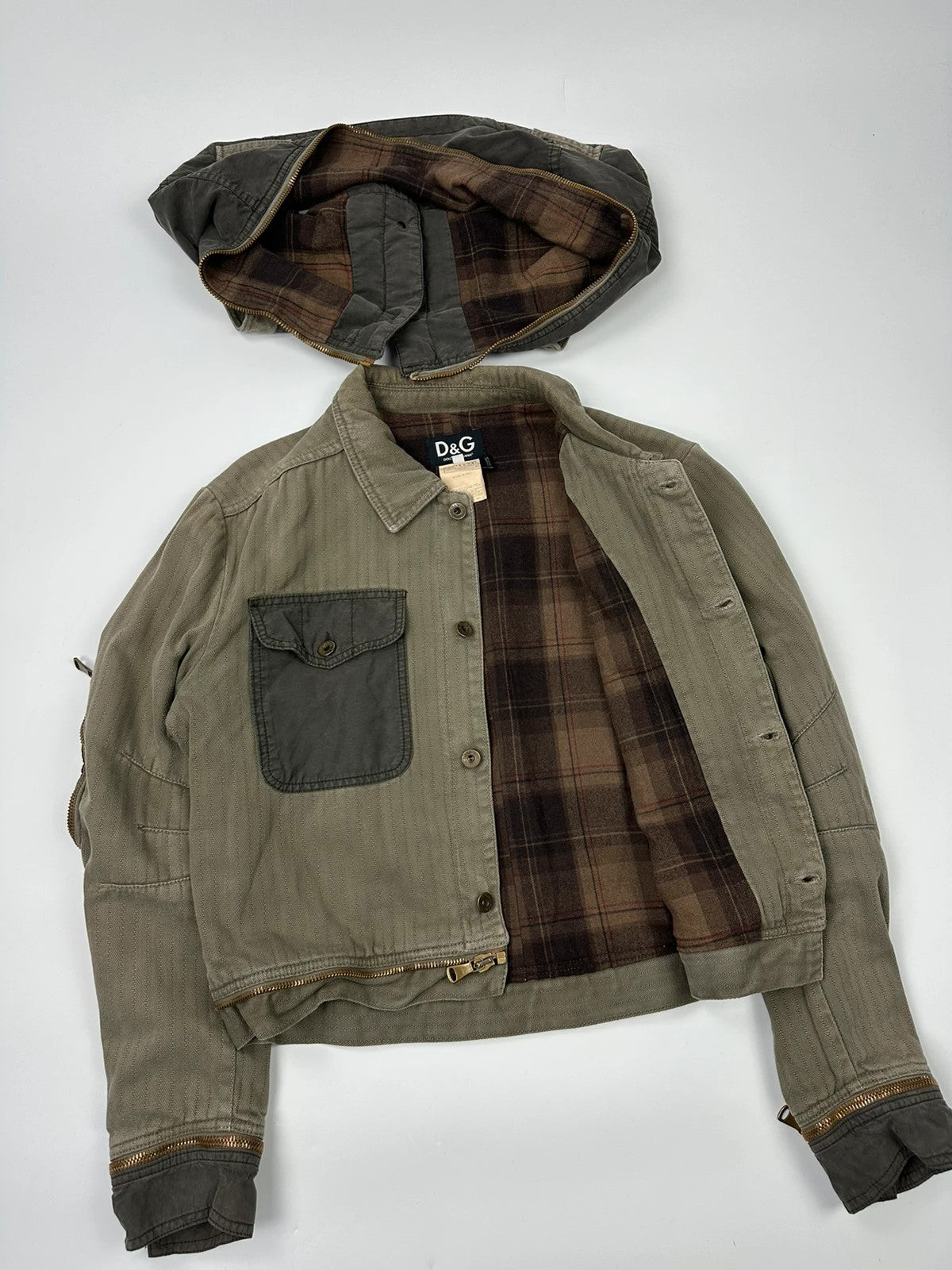 Dolce Gabbana SS2003 Olive Green Khaki Detachable Cargo Denim Jacket Coat