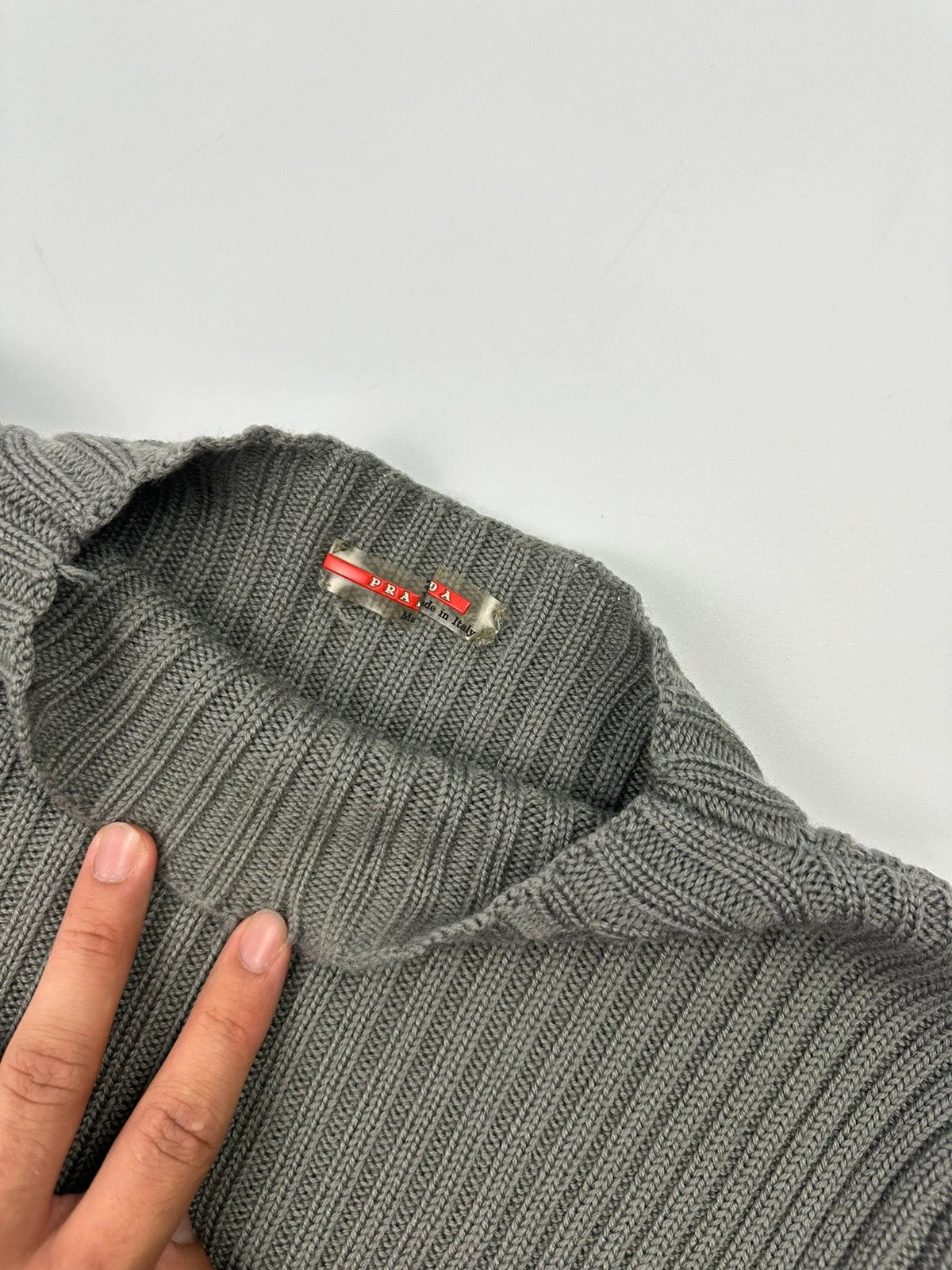 Prada Sport 00’s Khaki Ribbed Wool High Neck Sweater Knit