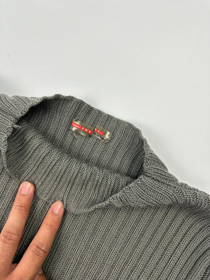 Prada Sport 00’s Khaki Ribbed Wool High Neck Sweater Knit