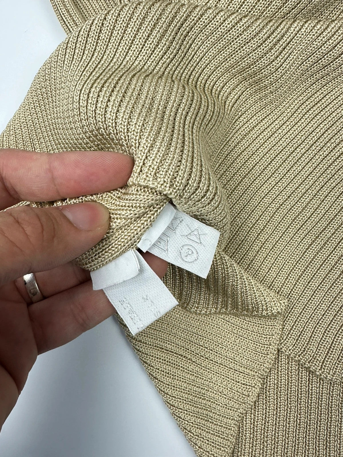 Prada Milano SS1998 Silk Beige Gold Boat Neck Sweater Longsleeve