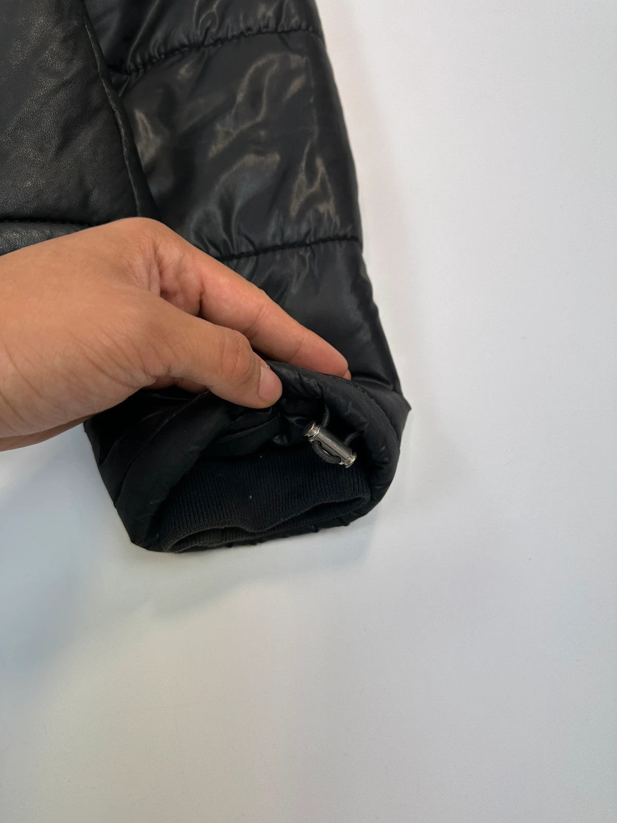 Dolce & Gabbana Black Hybrid Leather & Nylon Hooded Puffer Jacket