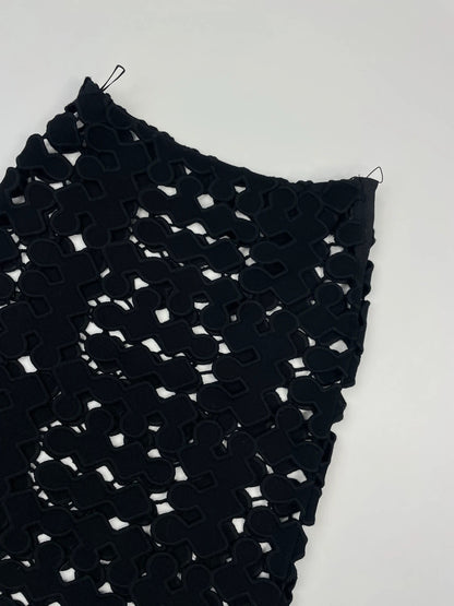 Miu Miu SS2008 Black Laser Cut Holes Wool Skirt