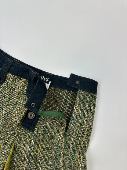 Dolce & Gabbana 00’s Tweeds & Silk Green Denim Waist Skirt