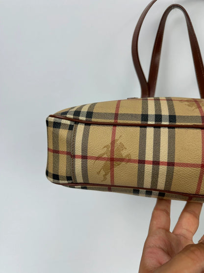 Burberry Beige Tartan Bowling Boston HandBag Shoulder