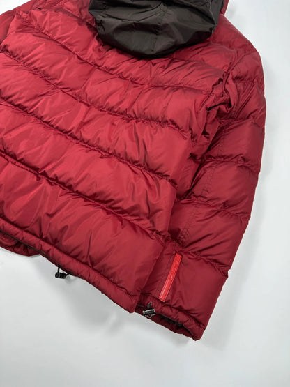 Prada Sport FW2000 Burgundy Red & Brown Hooded Puffer Down Jacket