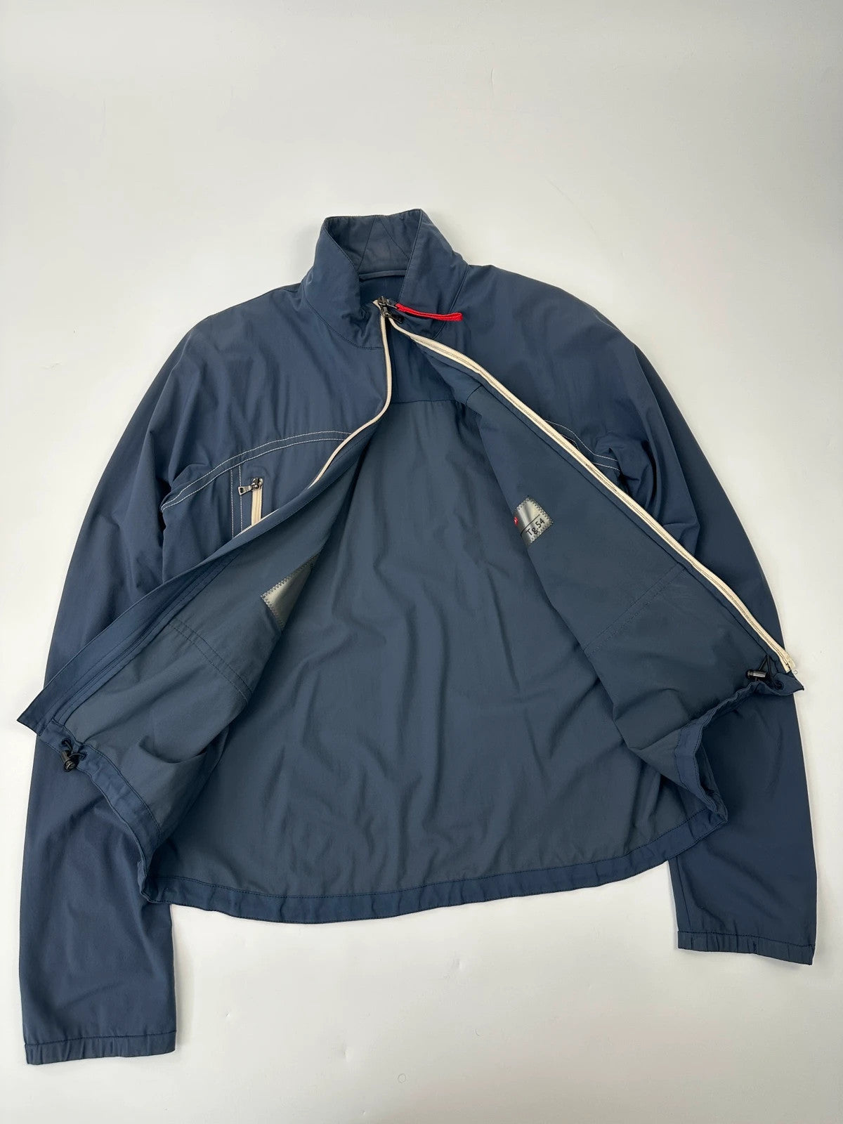 Prada Sport SS2002 Blue Track White Contrast Stich Light Packable Bag Jacket