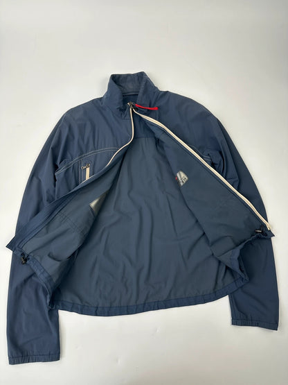 Prada Sport SS2002 Blue Track White Contrast Stich Light Packable Bag Jacket
