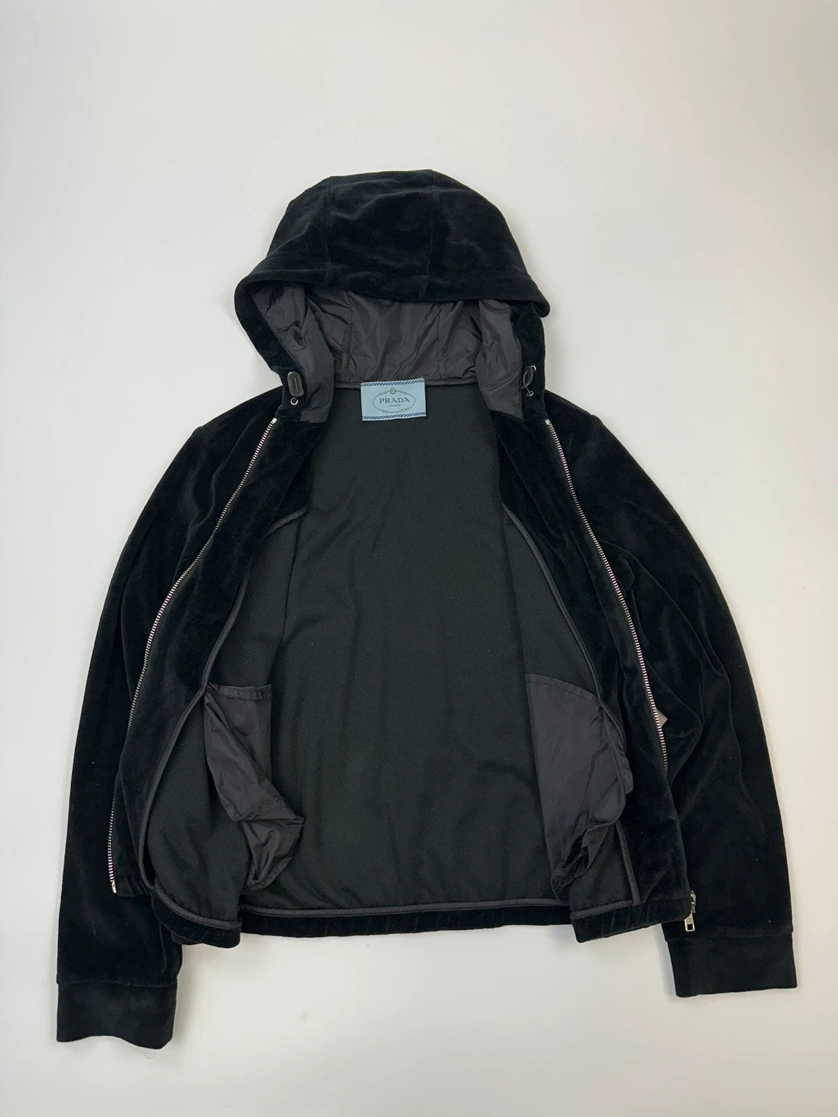 Prada Milano FW2019 Black Corduroy Hoodie Zip-Up Sweater