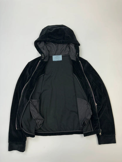 Prada Milano FW2019 Black Corduroy Hoodie Zip-Up Sweater