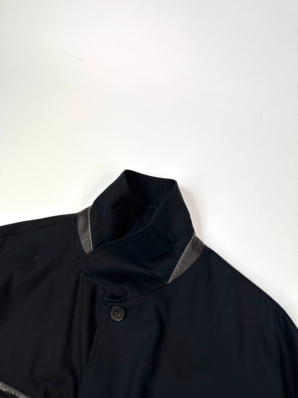 Hermès 00’s Navy Blue Cotton & Leather Straps Buttons Up Jacket