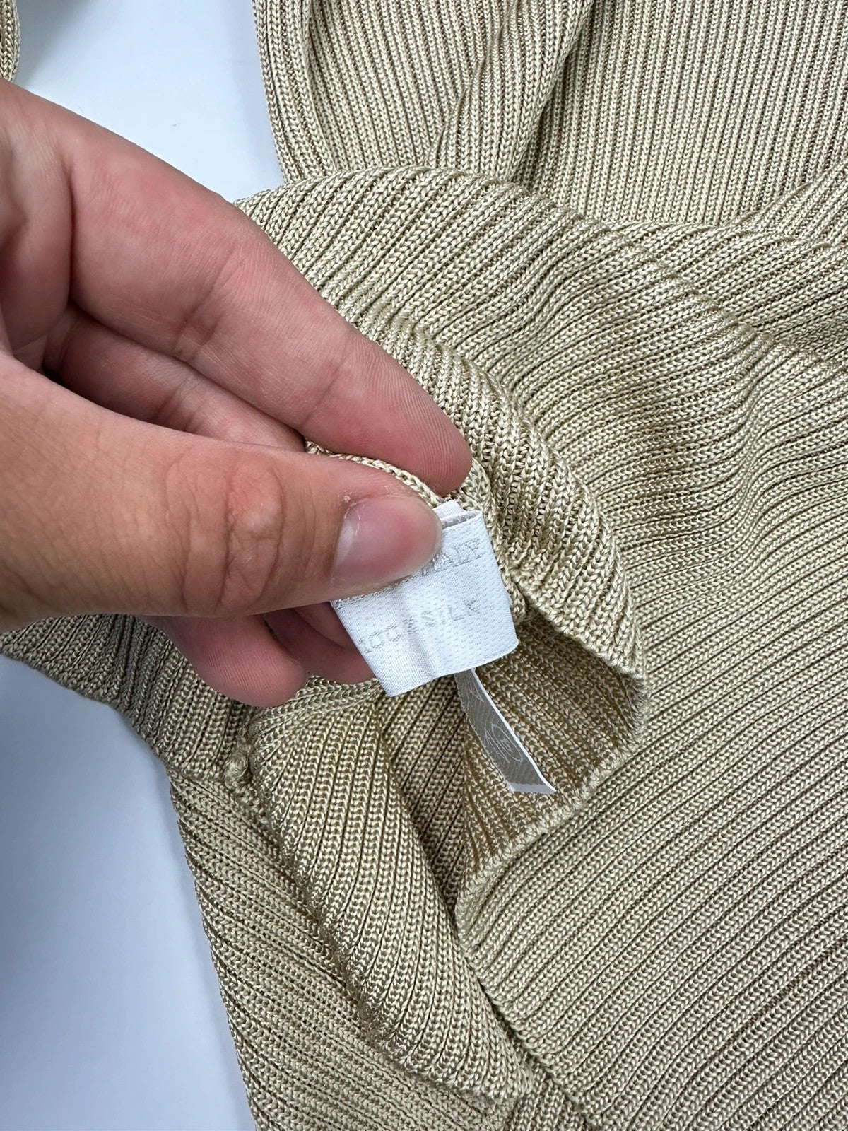 Prada Milano SS1998 Silk Beige Gold Boat Neck Sweater Longsleeve