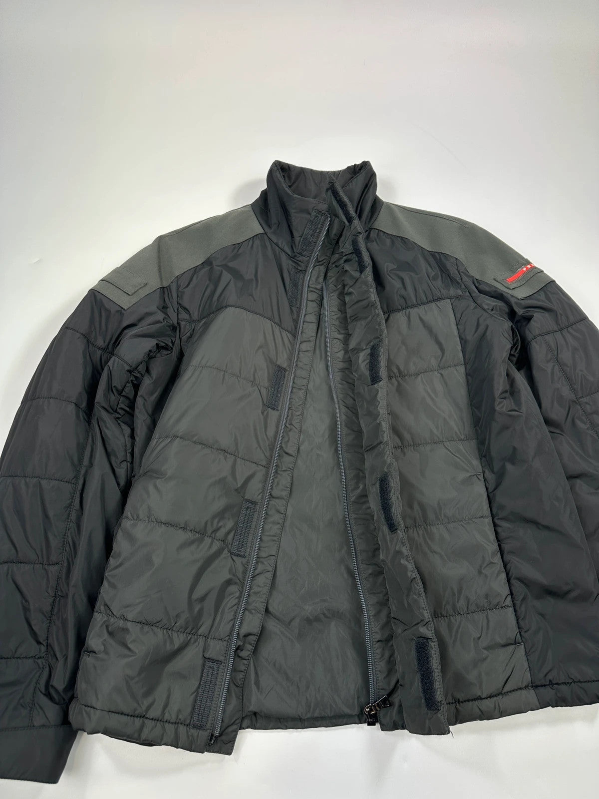 Prada Sport FW2010 ColorBlocking Black & Khaki Green Padded Quilted Nylon Jacket