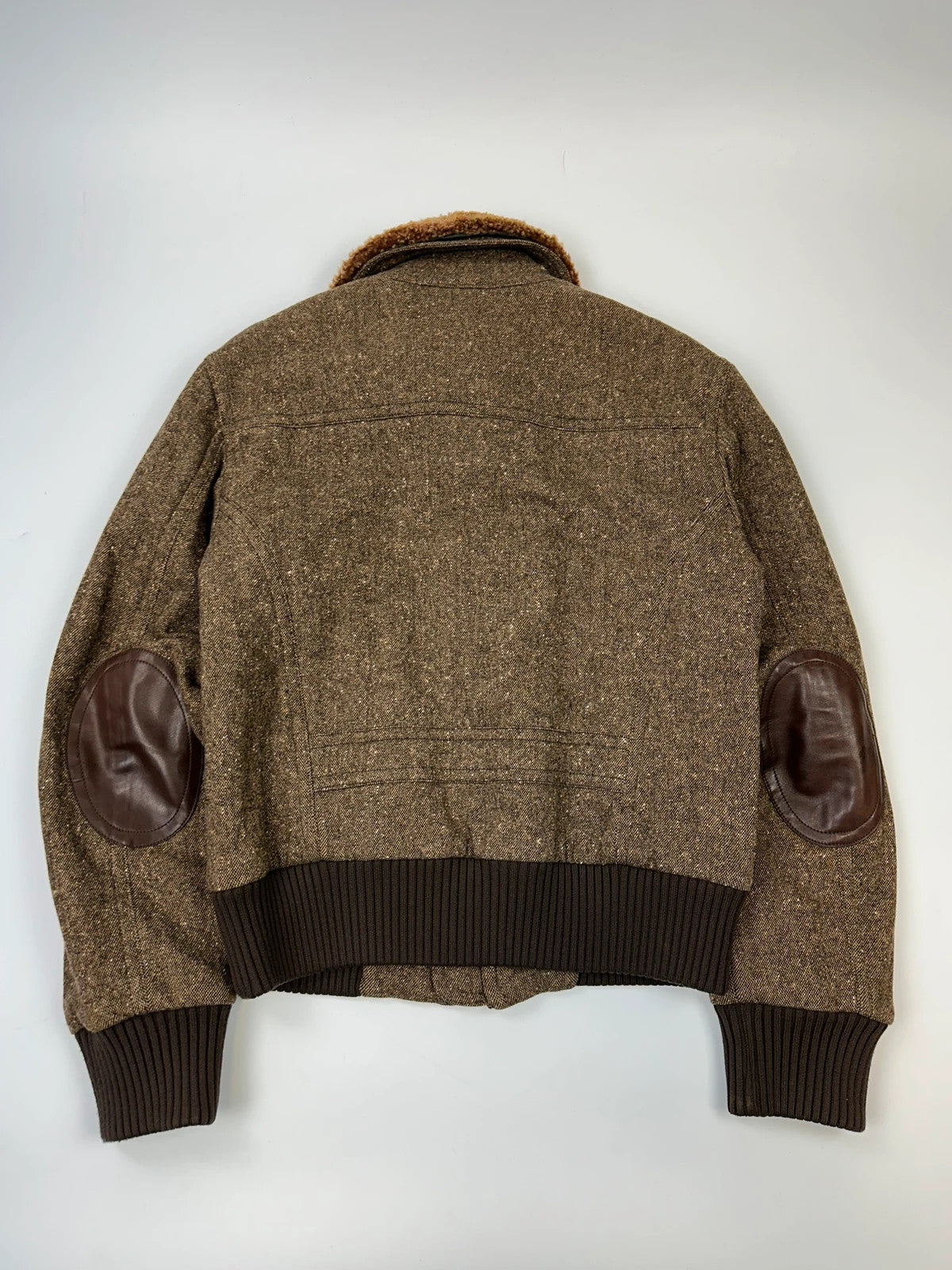 R.E.D Valentino Brown Wool Tweed Sheep Collar Bomber Jacket