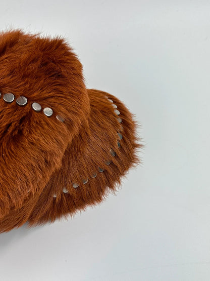 Prada Fall / Winter 2017 Studded Fur Hat Runway Cognac Silver