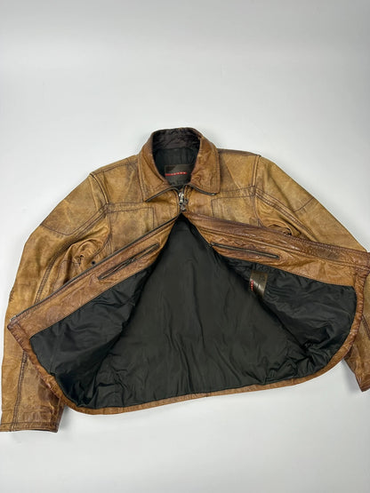 Prada Sport FW2002 Faded Eroded Brown Biker Leather Jacket