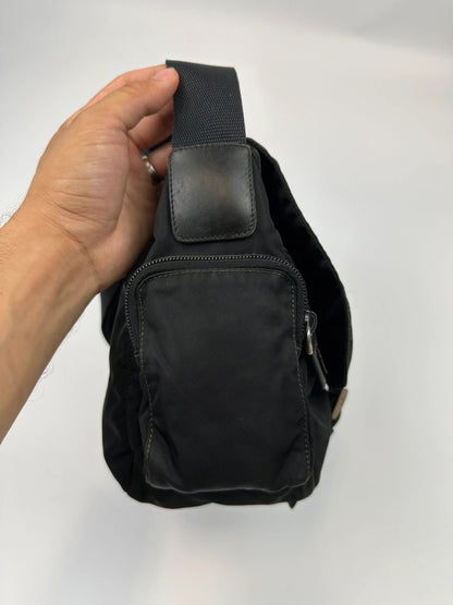 Prada Milano Black Nylon Messenger Cross Body Bag Side Zip Pockets