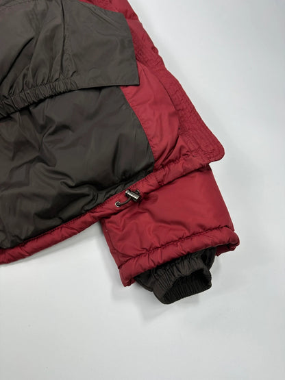 Prada Sport FW2000 Burgundy Red & Brown Hooded Puffer Down Jacket