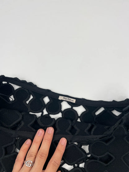 Miu Miu SS2008 Black Laser Cut Holes Wool Skirt