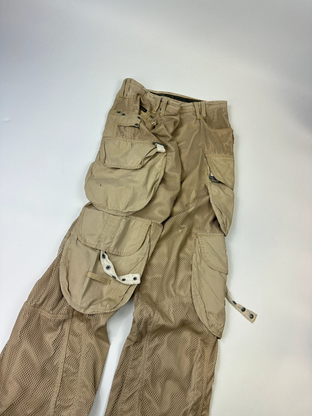 Dolce & Gabbana SS2003 Beige Mesh Layer Cargo Pants