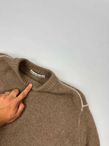 Acne Studio Brown Alpaca Wool White Contrast Stitch Sweater