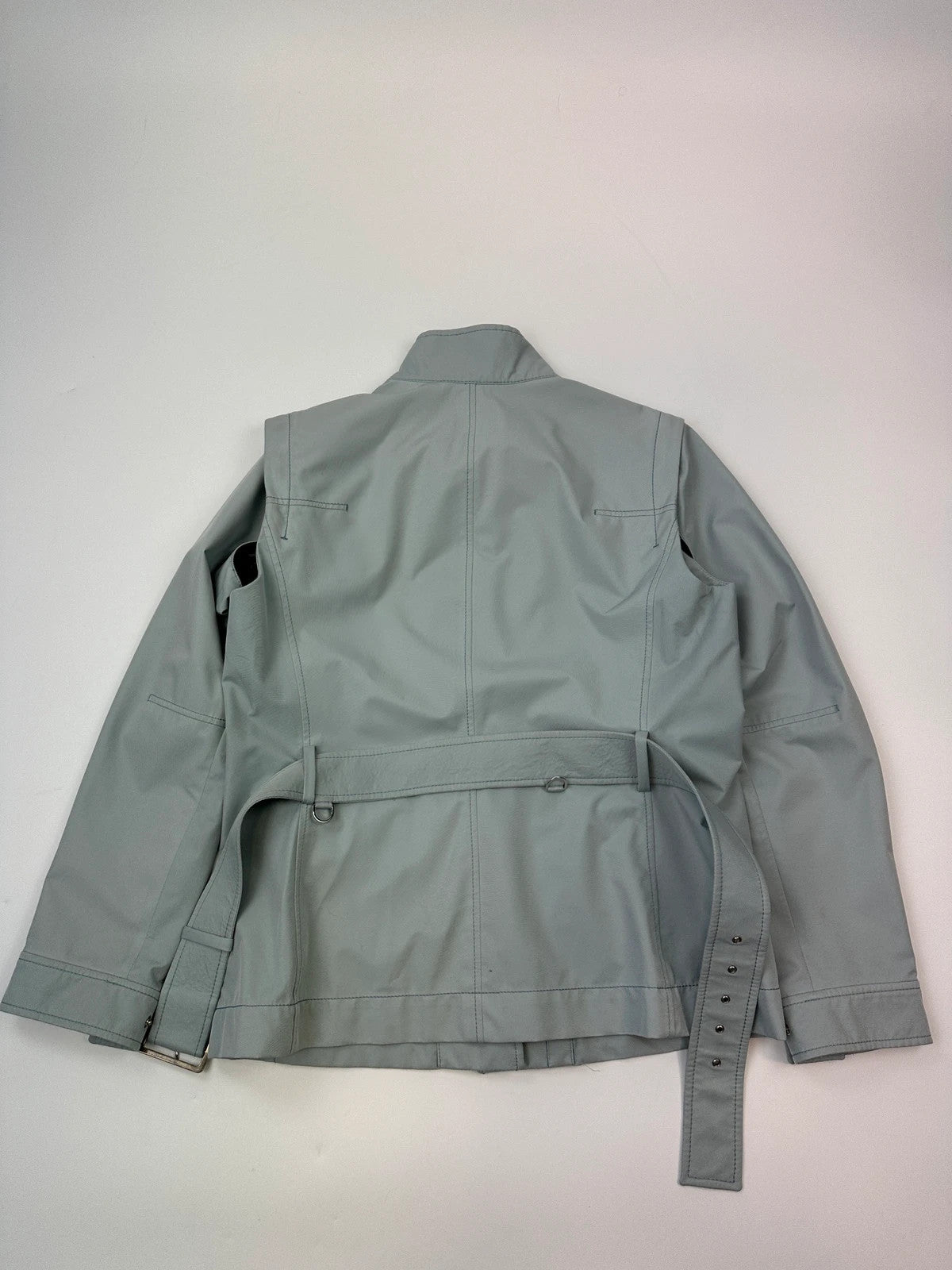 Prada Sport FW2000 Baby Blue Gore-Tex Nylon Belted Jacket With Removable Sleeves