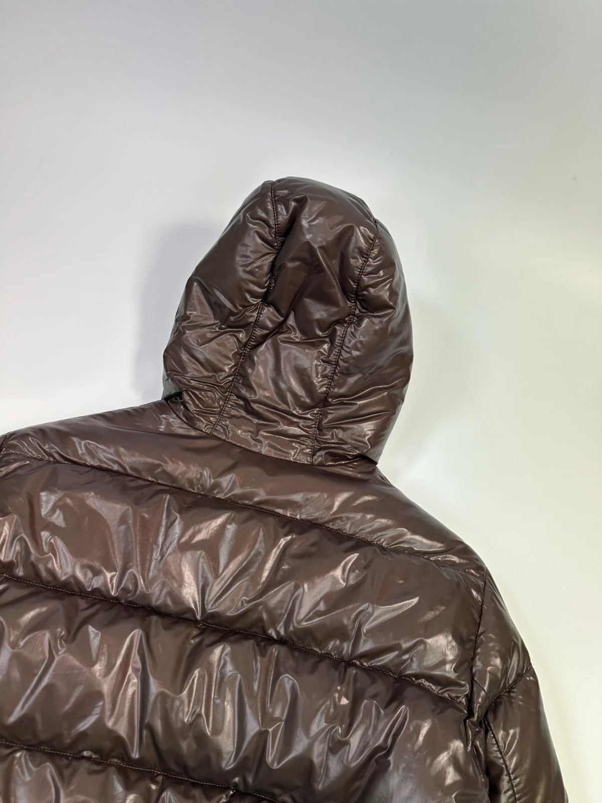 Prada Sport FW2009 Brown Shiny Patent Nylon Hooded Down Puffer Jacket