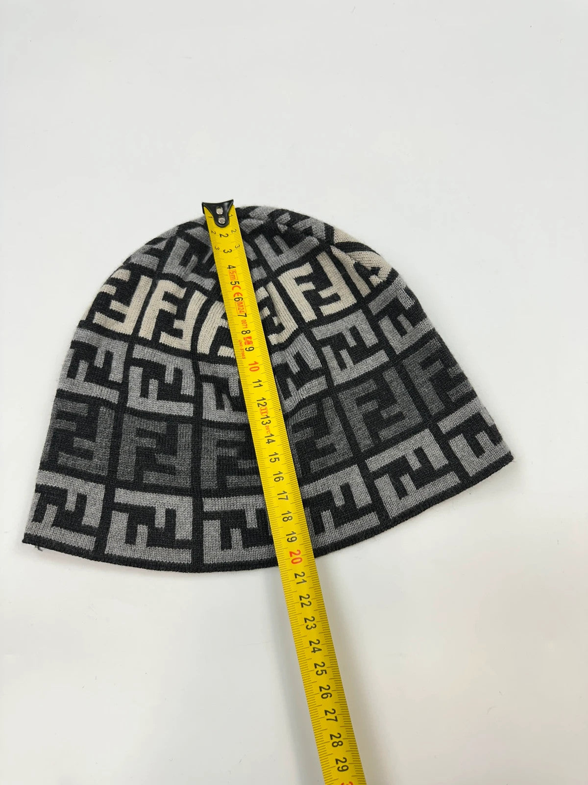 Fendi FF Monogram Grey & Black Zucca Wool Beanie