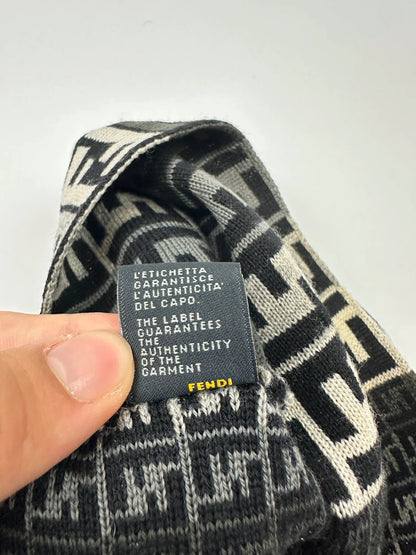 Fendi Multi FF Zucca Monogram Black & Grey Wool Beanie
