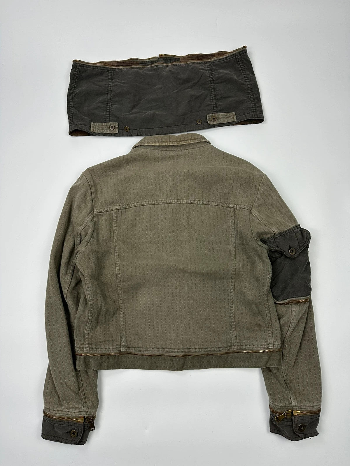 Dolce Gabbana SS2003 Olive Green Khaki Detachable Cargo Denim Jacket Coat