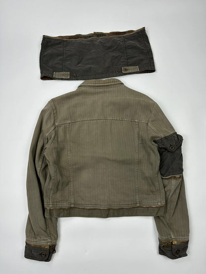 Dolce Gabbana SS2003 Olive Green Khaki Detachable Cargo Denim Jacket Coat