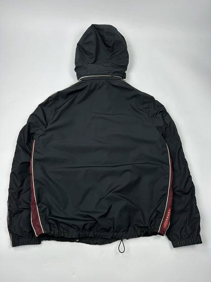 Prada Sport FW2018 Black & Burgundy Nylon Hooded Jacket