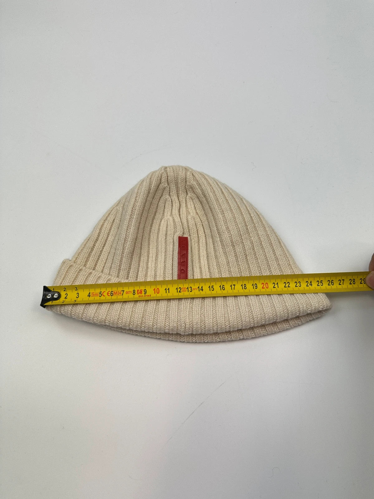 Prada Sport FW2006 Cream White Ribbed Wool Beanie RedTab