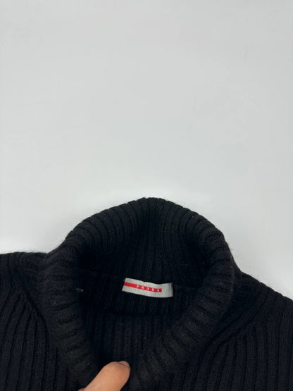 Prada Sport FW2006 Black Ribbed Wool TurtleNeck Knit Sweater