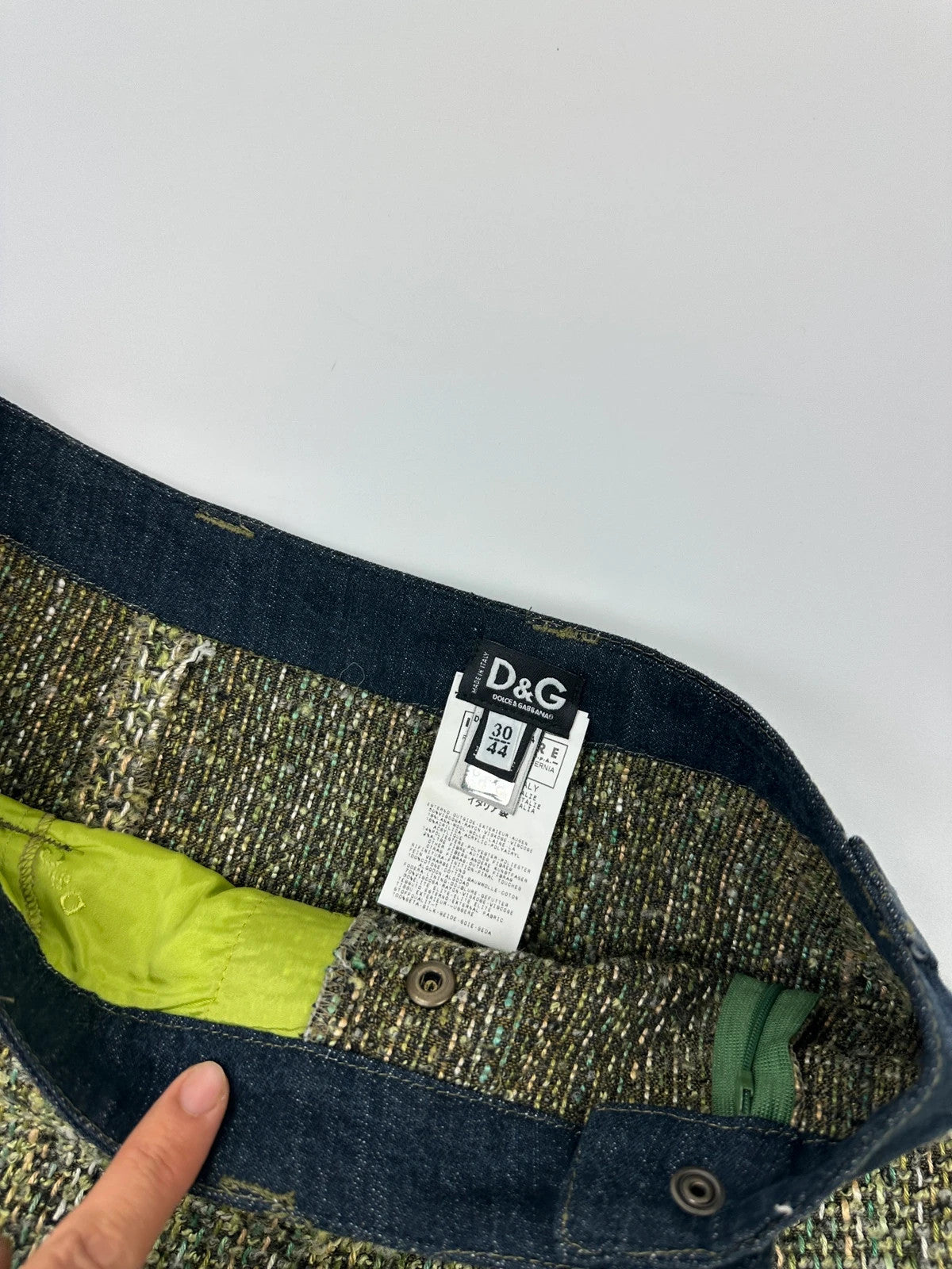 Dolce & Gabbana 00’s Tweeds & Silk Green Denim Waist Skirt