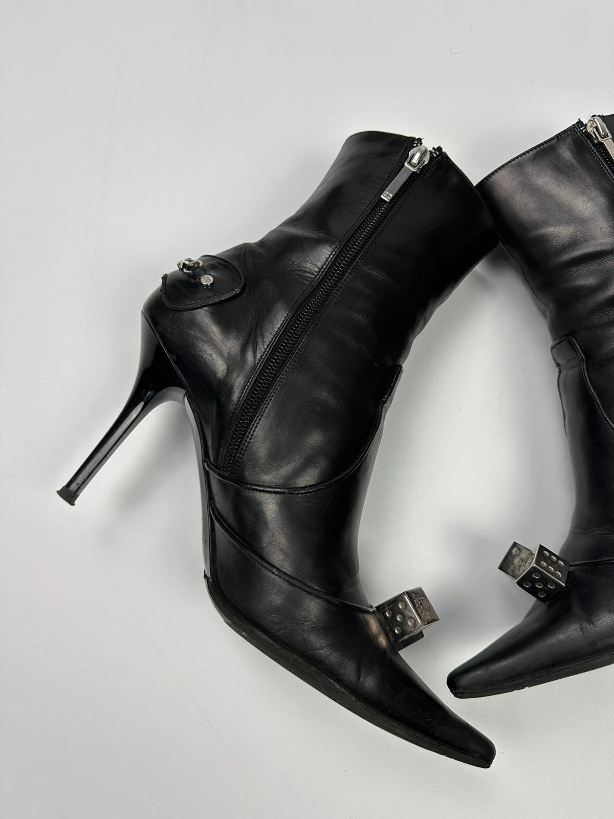 Dior By John Galliano AW04 Dice Black Leather Boots Heels