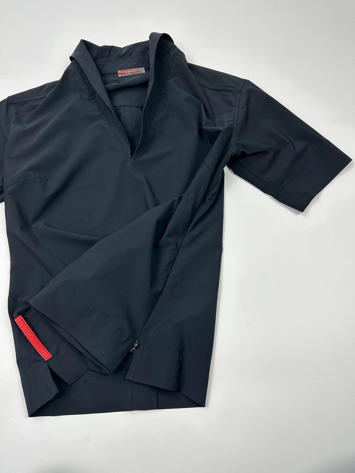 Prada Sport SS2000 V Neck Light Nylon Navy Blue Top Shirt